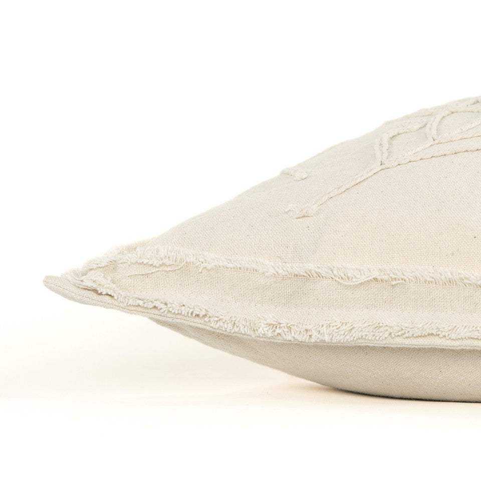 Beige Botanical Pattern Embroidered Lumbar Pillow - Homeroots - Flyclothing LLC