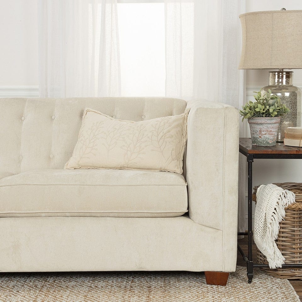 Beige Botanical Pattern Embroidered Lumbar Pillow - Homeroots