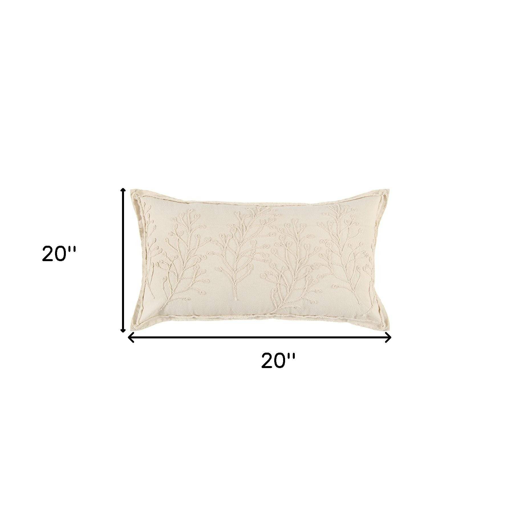 Beige Botanical Pattern Embroidered Lumbar Pillow - Homeroots - Flyclothing LLC