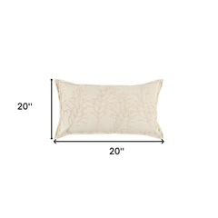 Beige Botanical Pattern Embroidered Lumbar Pillow