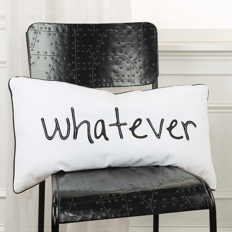 Black and White Whatever Embroidered Lumbar Pillow - Homeroots - Flyclothing LLC