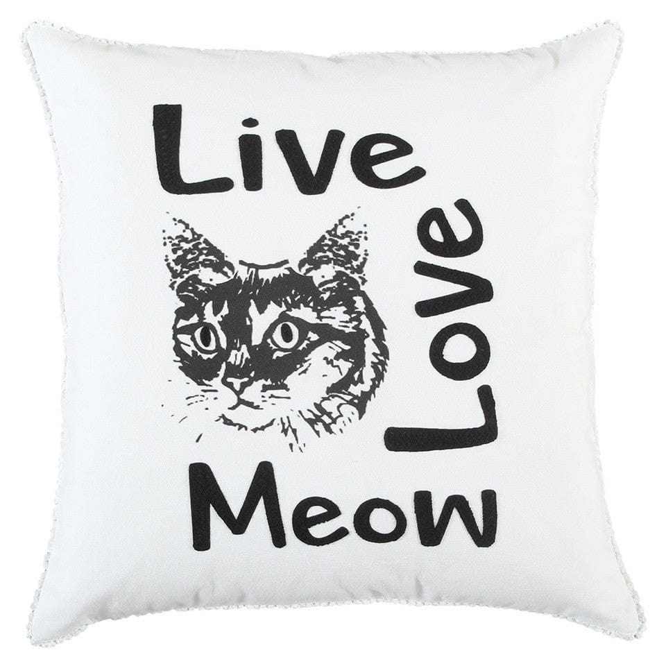 Black and White Live Love Meow Throw Pillow - Homeroots