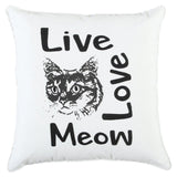 Black and White Live Love Meow Throw Pillow - Homeroots