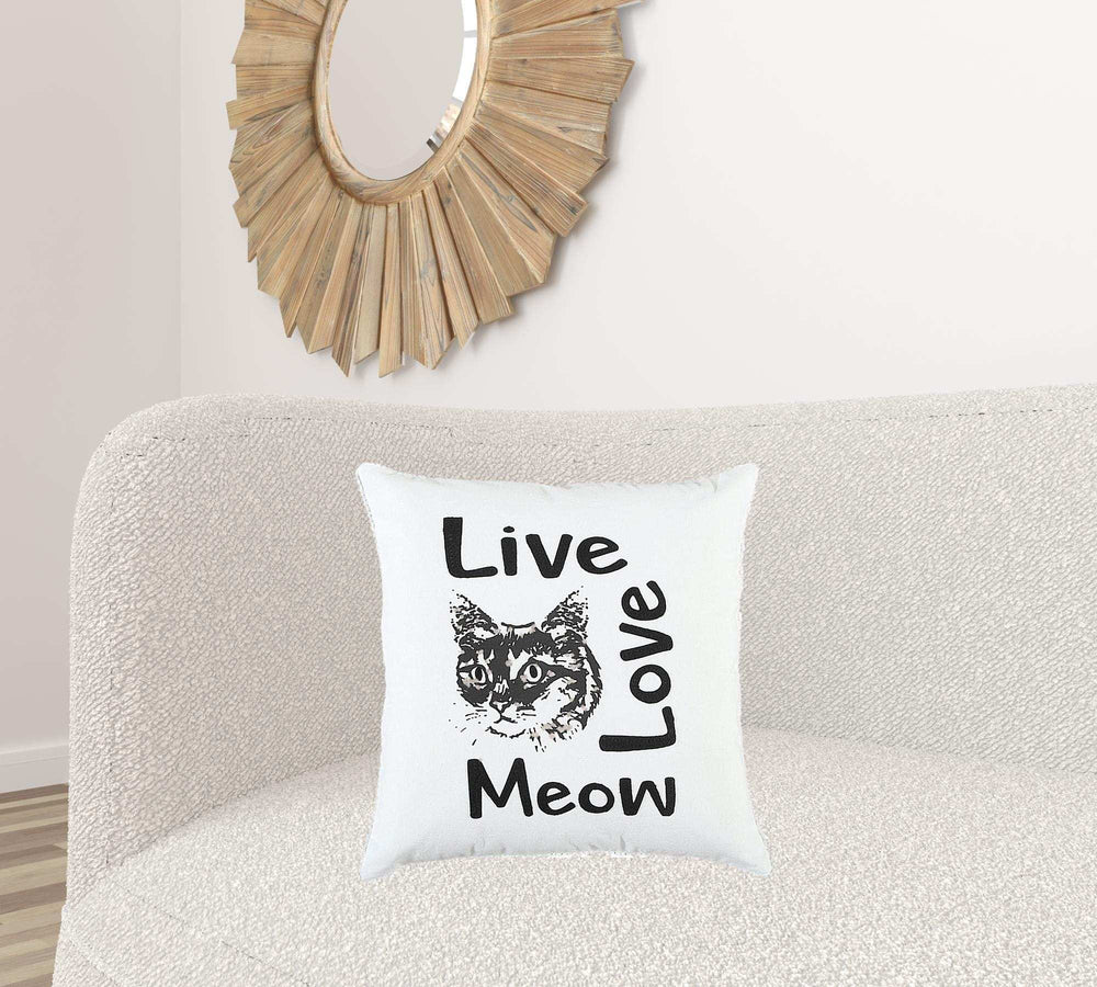 Black and White Live Love Meow Throw Pillow - Homeroots - Flyclothing LLC