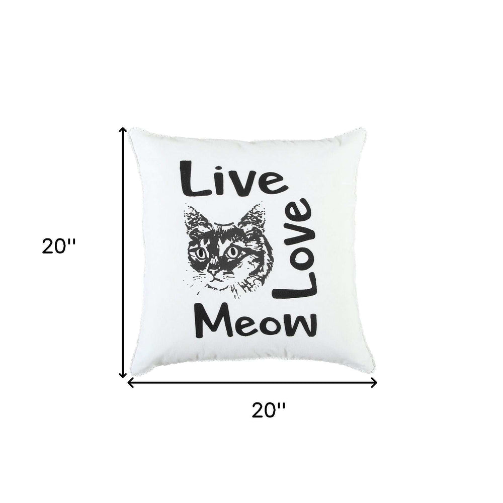 Black and White Live Love Meow Throw Pillow - Homeroots - Flyclothing LLC