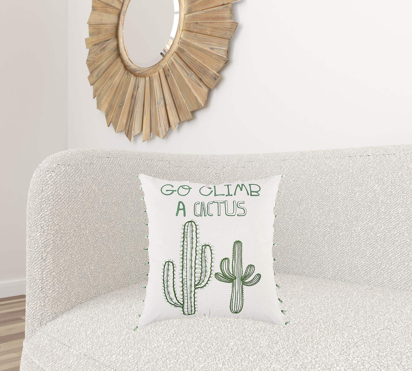 White Green Climb A Cactus Throw Pillow - Homeroots - Flyclothing LLC