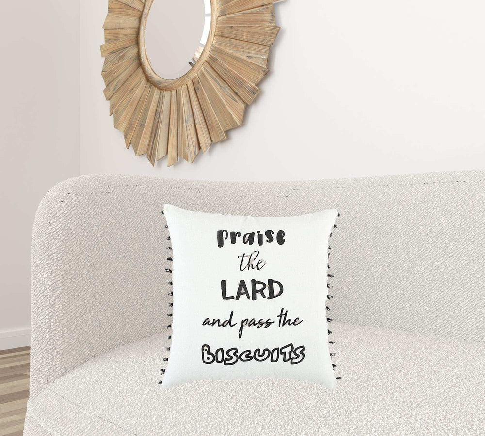 Black and White Praise The Lard Tasseled Throw Pillow - Homeroots - Flyclothing LLC
