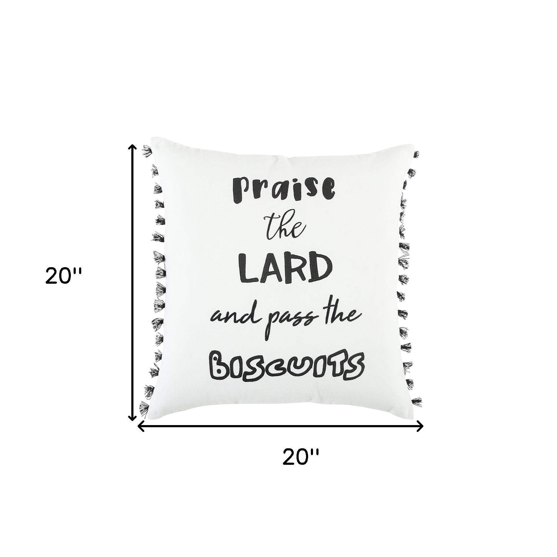 Black and White Praise The Lard Tasseled Throw Pillow - Homeroots - Flyclothing LLC