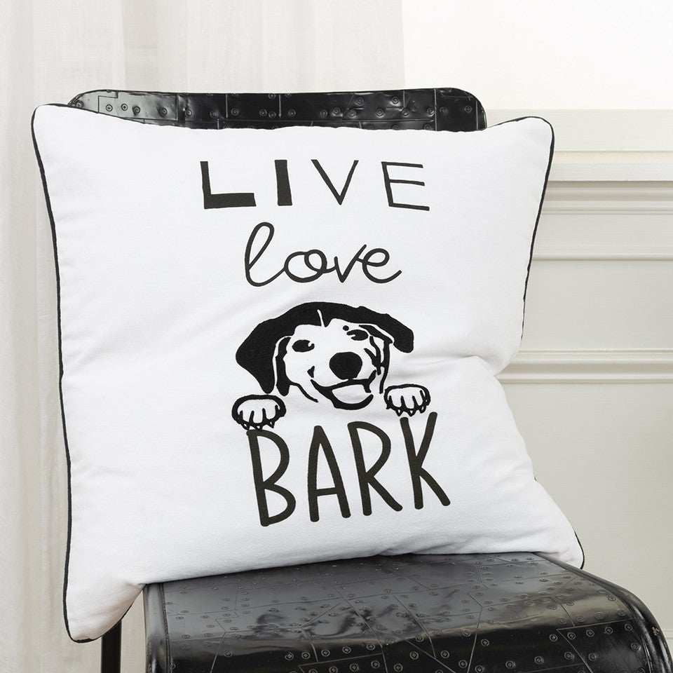 Black and White Live Love Bark Modern Throw Pillow - Homeroots - Flyclothing LLC