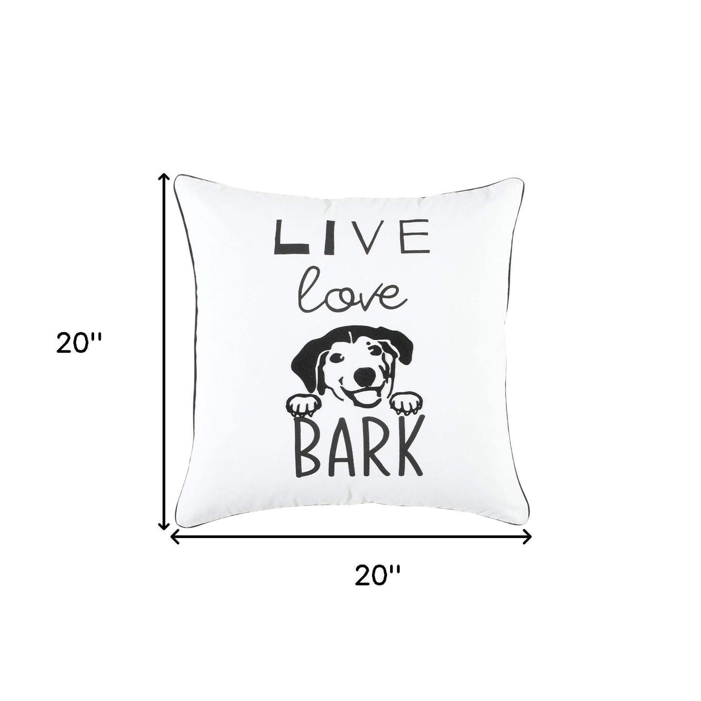 Black and White Live Love Bark Modern Throw Pillow - Homeroots - Flyclothing LLC