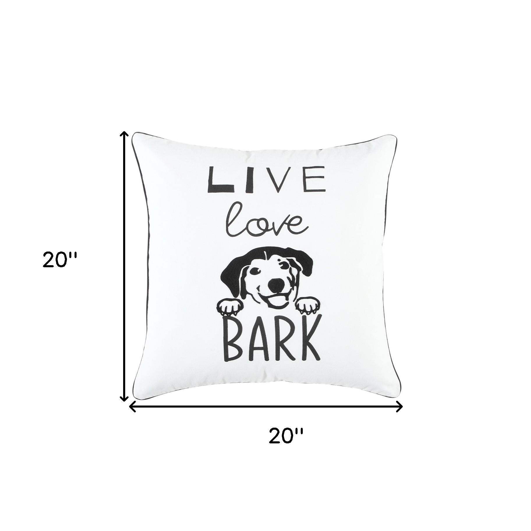 Black and White Live Love Bark Modern Throw Pillow - Homeroots - Flyclothing LLC