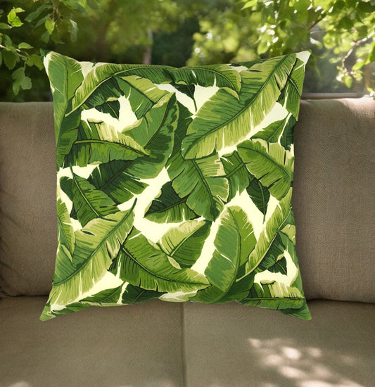 22" Green and White Tropical Indoor Outdoor Throw Pillow - Homeroots