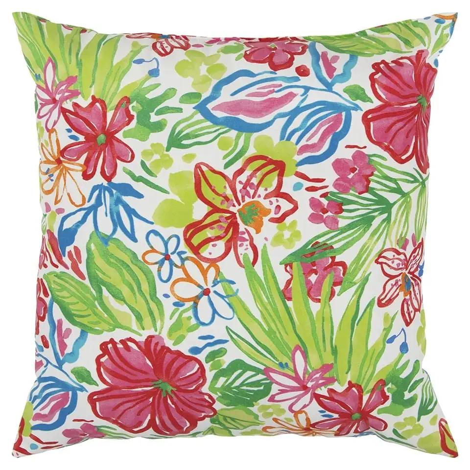 22" White Green and Pink Tropical Indoor Outdoor Throw Pillow - Homeroots