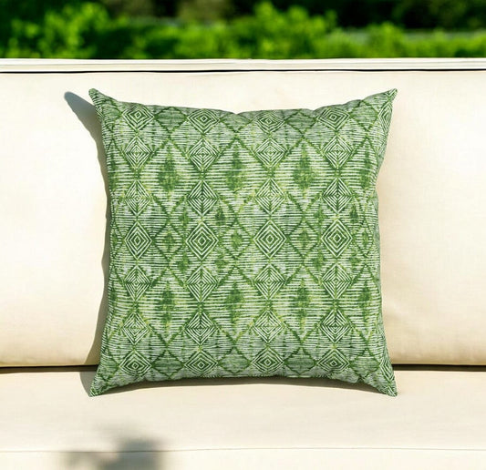 22" Green Ikat Diamond Indoor Outdoor Throw Pillow - Homeroots