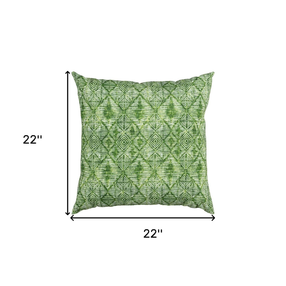 22" Green Ikat Diamond Indoor Outdoor Throw Pillow - Homeroots