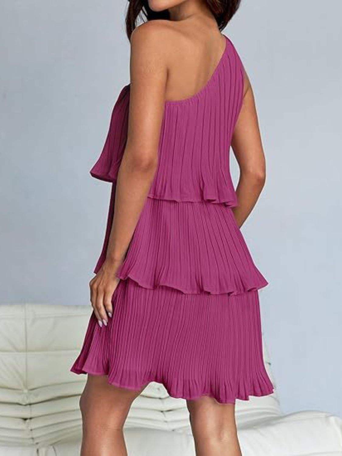 Layered Single Shoulder Mini Dress - Trendsi - Flyclothing LLC