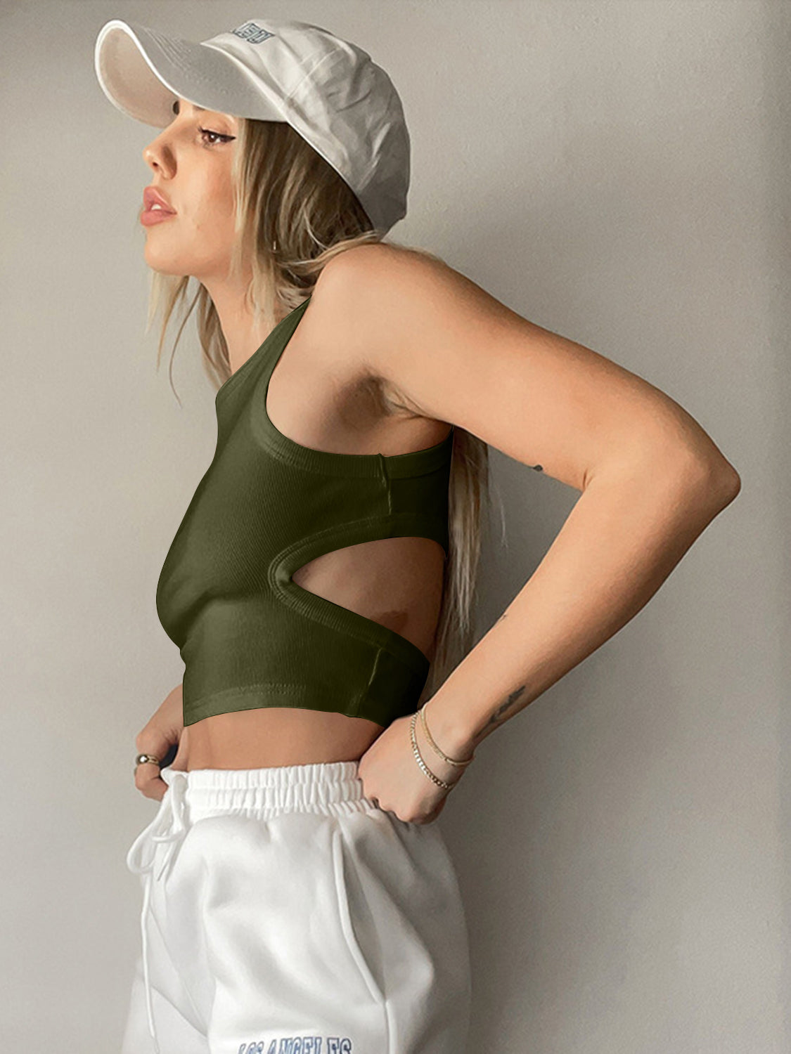 Cutout Round Neck Tank - Trendsi - Flyclothing LLC