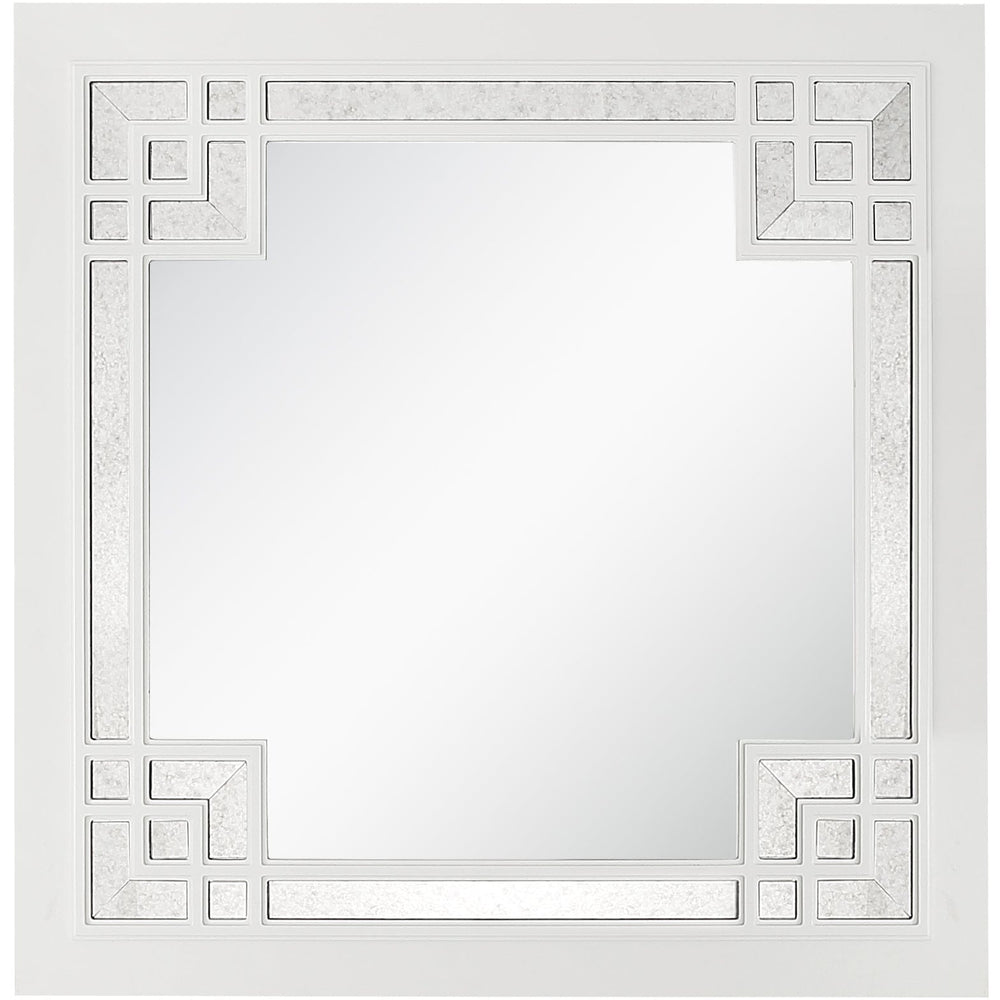 39" White Square Accent Wood Mirror - Homeroots