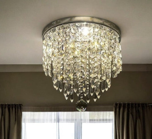 Black and Gold Shaded Transparent Glass and Crystals Dimmable Ceiling Light With Clear Shades - Homeroots