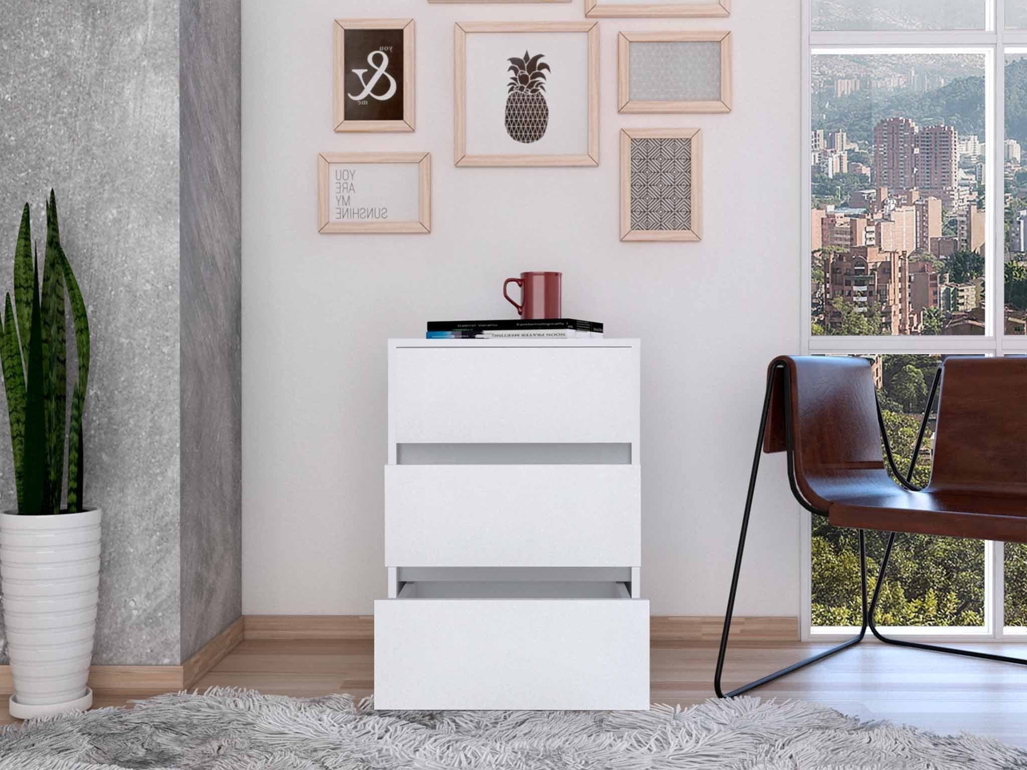 18" White Three Drawer Rolling Cabinet - Homeroots - Flyclothing LLC