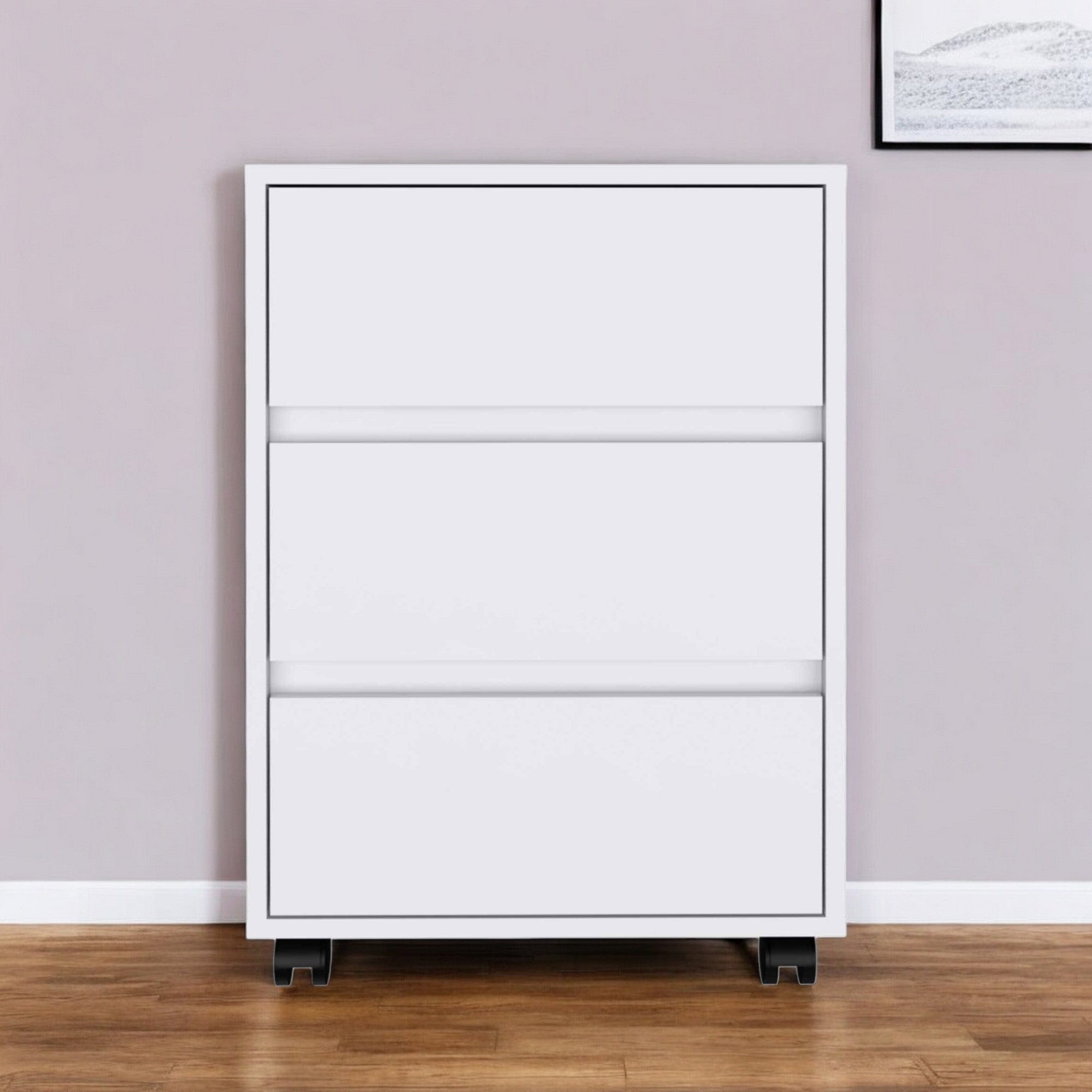 18" White Three Drawer Rolling Cabinet