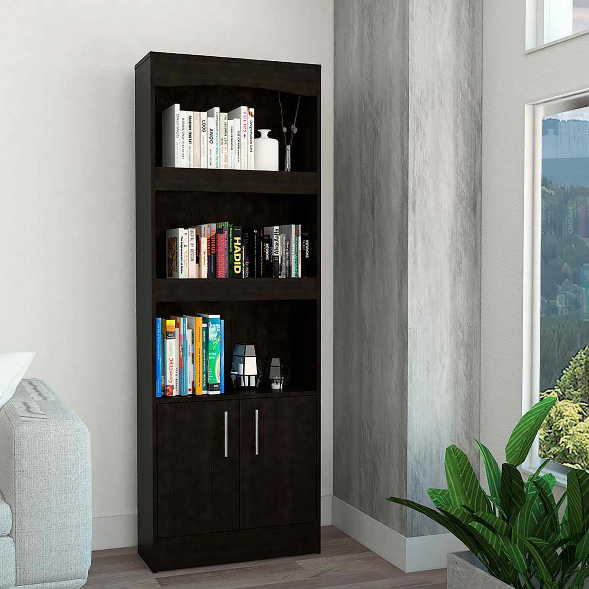 71" Light Gray Three Tier Bookcase with Two doors - Homeroots