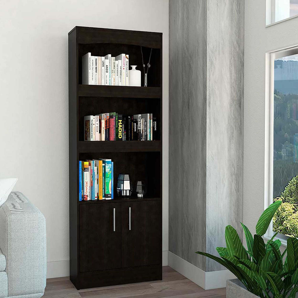 71" Light Gray Three Tier Bookcase with Two doors - Homeroots - Flyclothing LLC