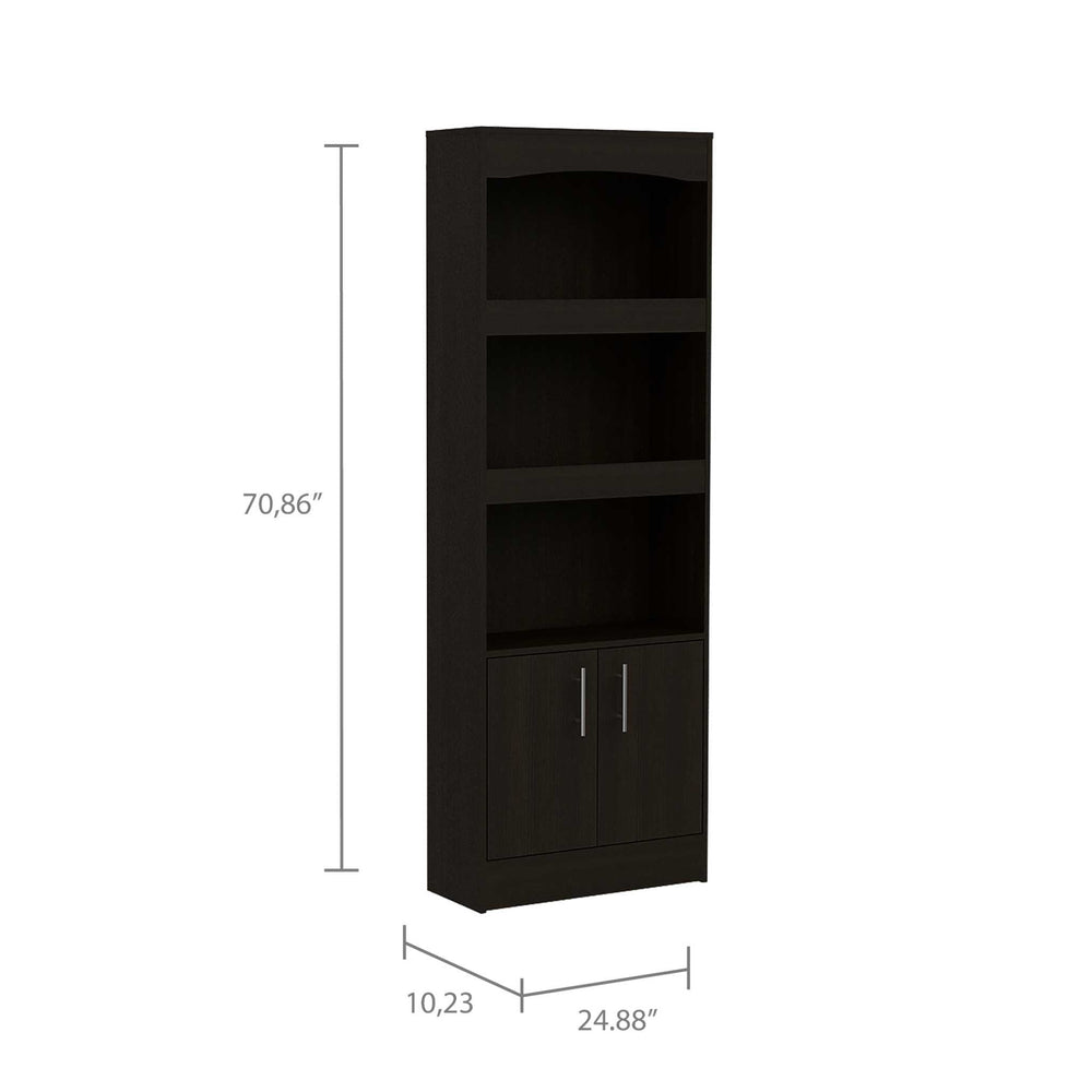 71" Light Gray Three Tier Bookcase with Two doors - Homeroots - Flyclothing LLC