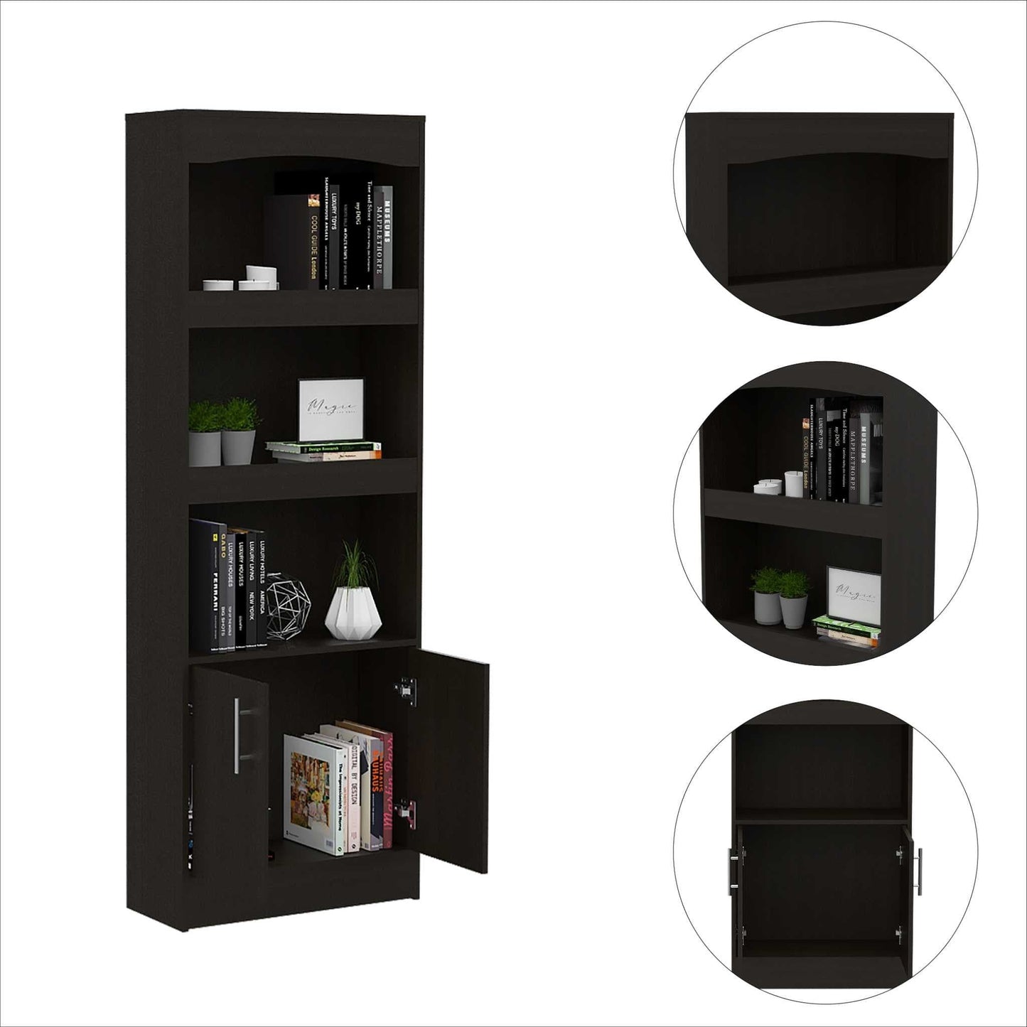 71" Light Gray Three Tier Bookcase with Two doors - Homeroots - Flyclothing LLC