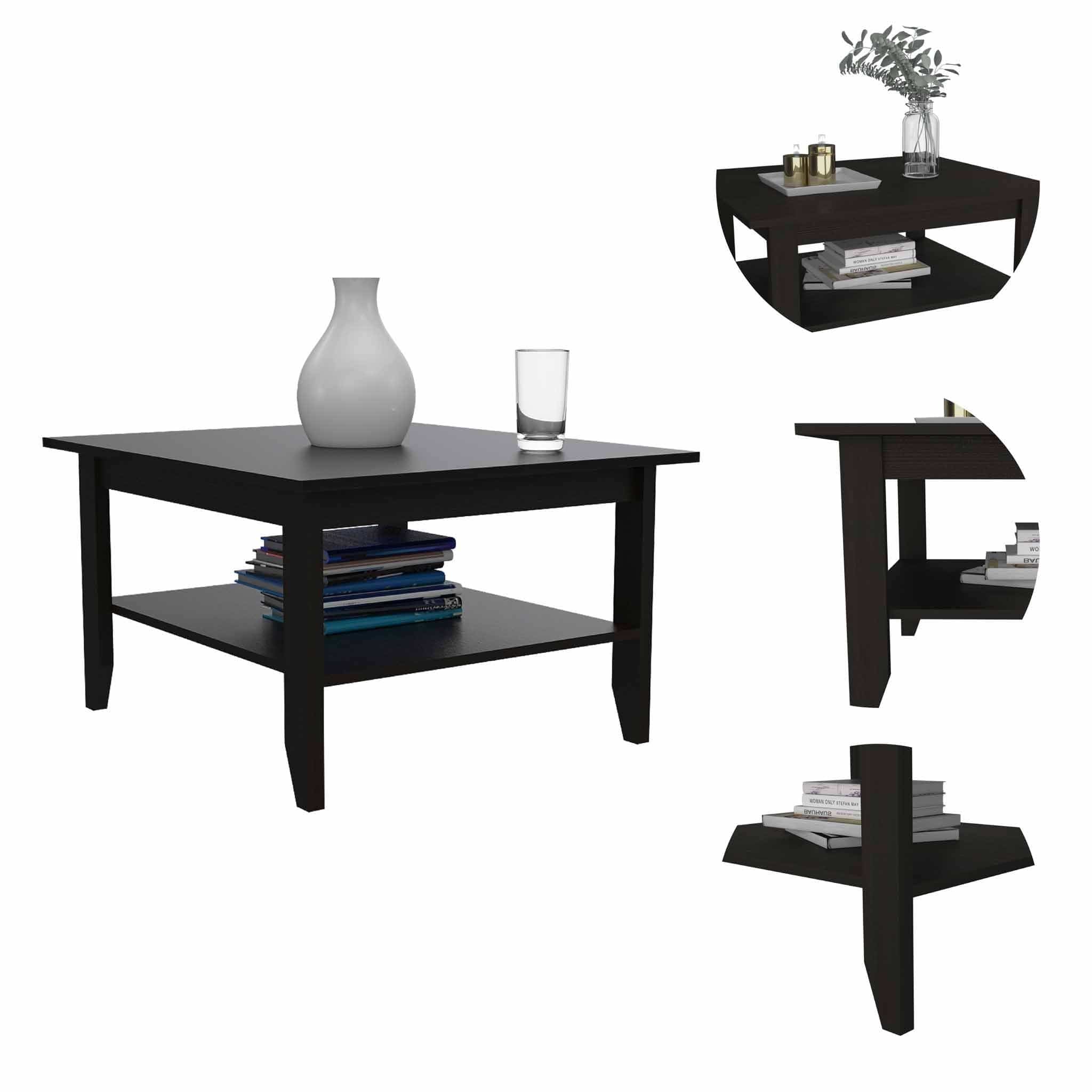 32" Black Coffee Table With Shelf - Homeroots