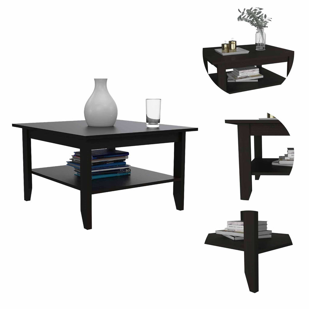32" Black Coffee Table With Shelf - Homeroots - Flyclothing LLC