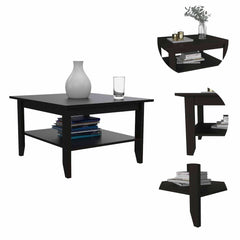 32" Black Coffee Table With Shelf - Homeroots