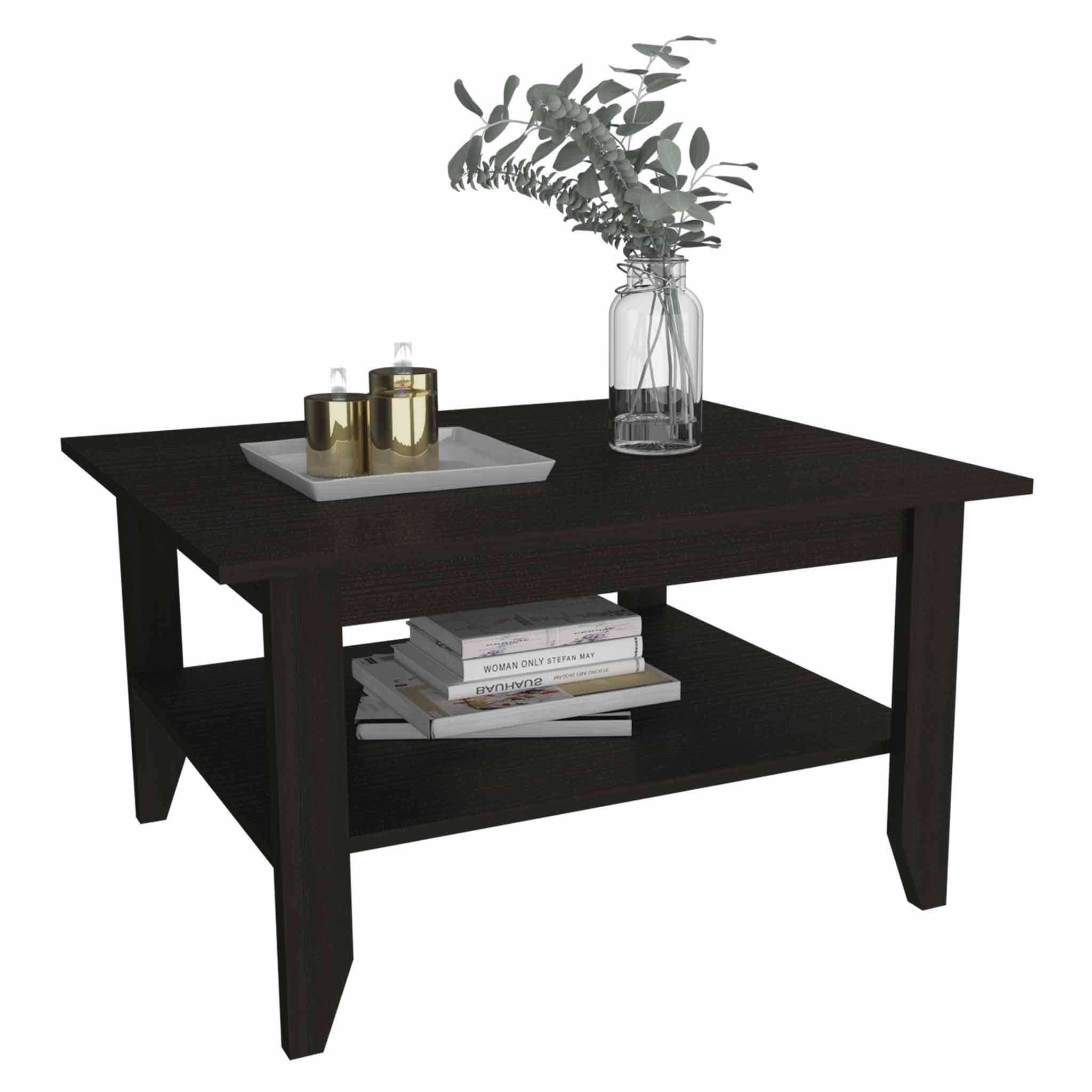32" Black Coffee Table With Shelf - Homeroots