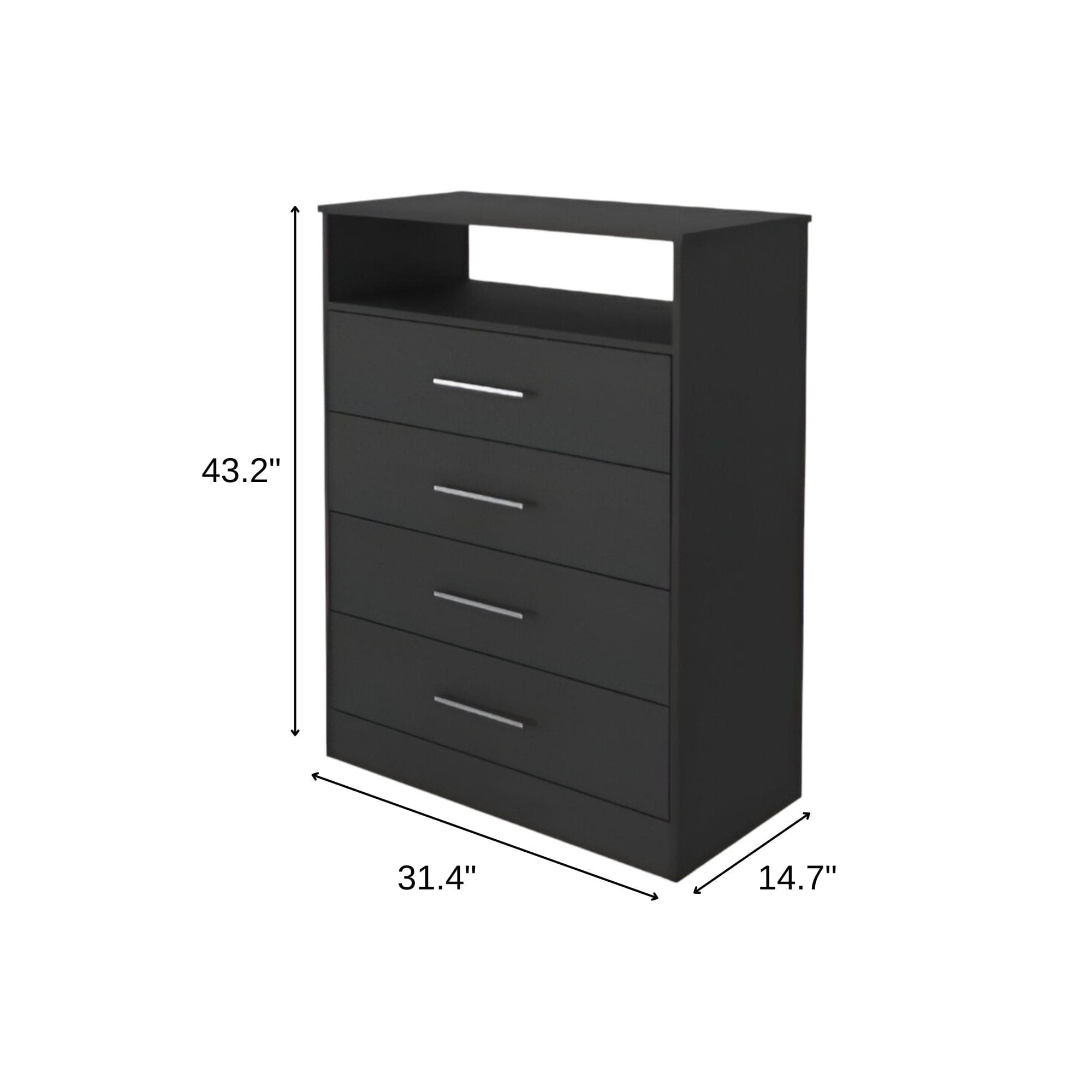Modern Black Four Drawer Dresser with Hutch - Homeroots