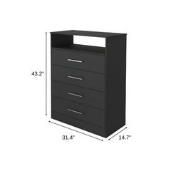 Modern Black Four Drawer Dresser with Hutch - Homeroots
