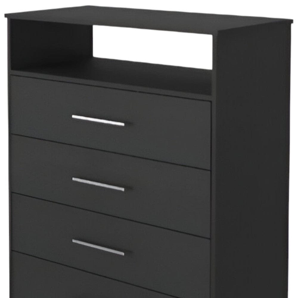 Modern Black Four Drawer Dresser with Hutch - Homeroots
