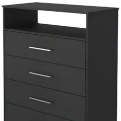 Modern Black Four Drawer Dresser with Hutch - Homeroots