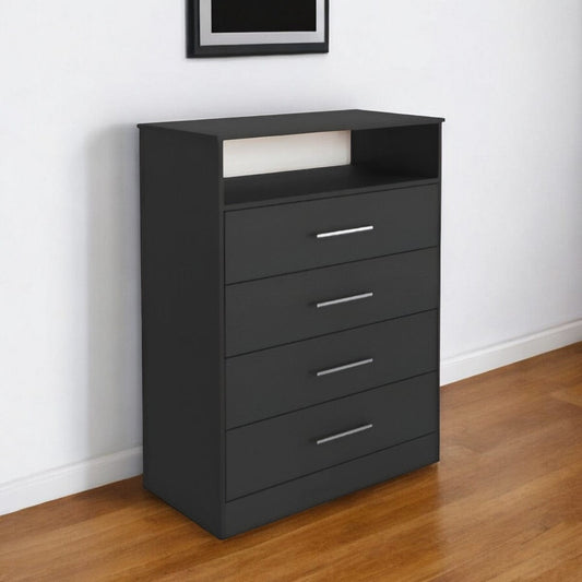 Modern Black Four Drawer Dresser with Hutch - Homeroots