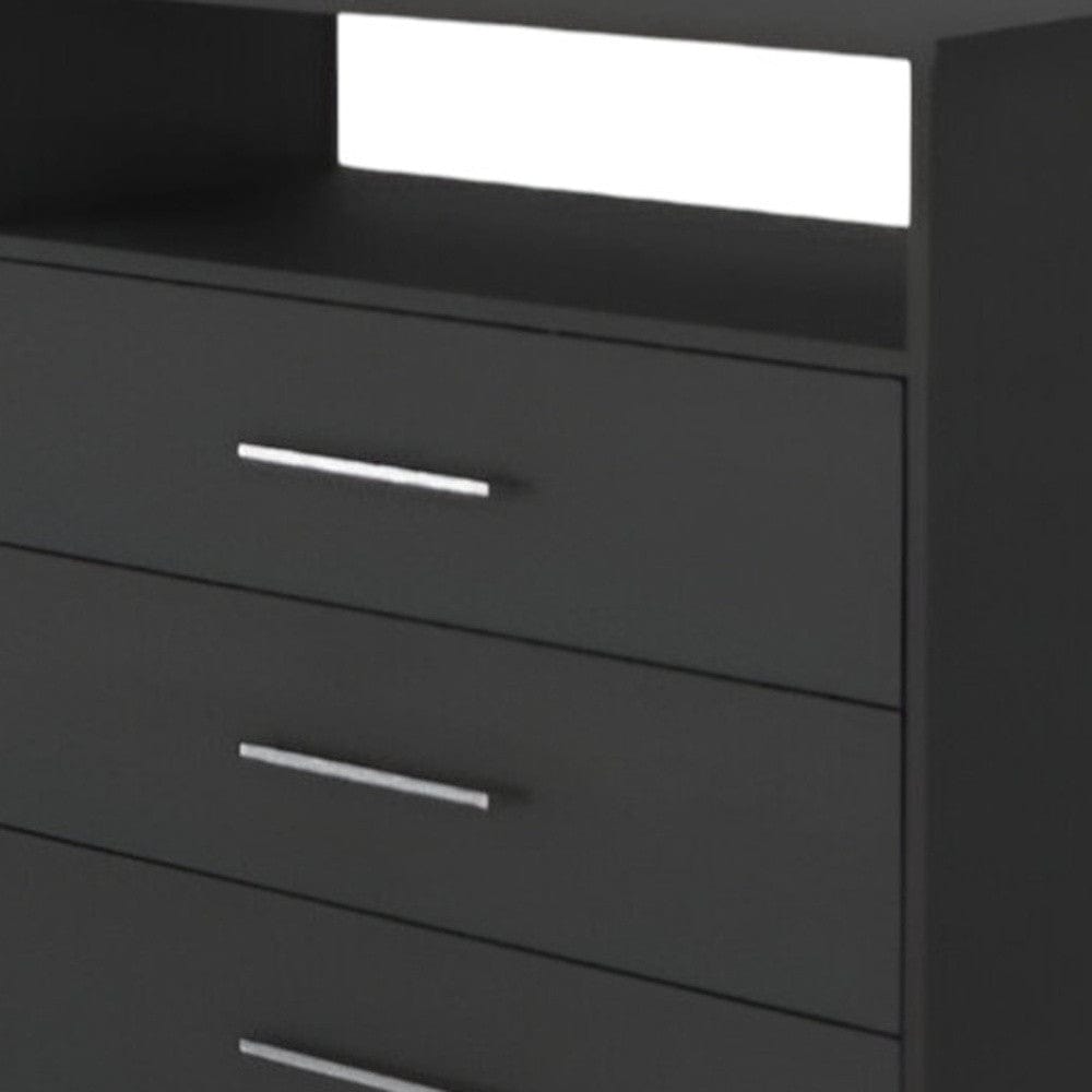 Modern Black Four Drawer Dresser with Hutch - Homeroots