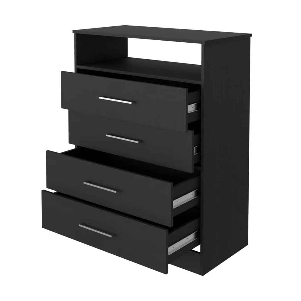 Modern Black Four Drawer Dresser with Hutch - Homeroots