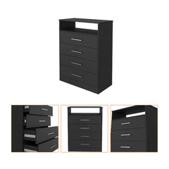 Modern Black Four Drawer Dresser with Hutch - Homeroots