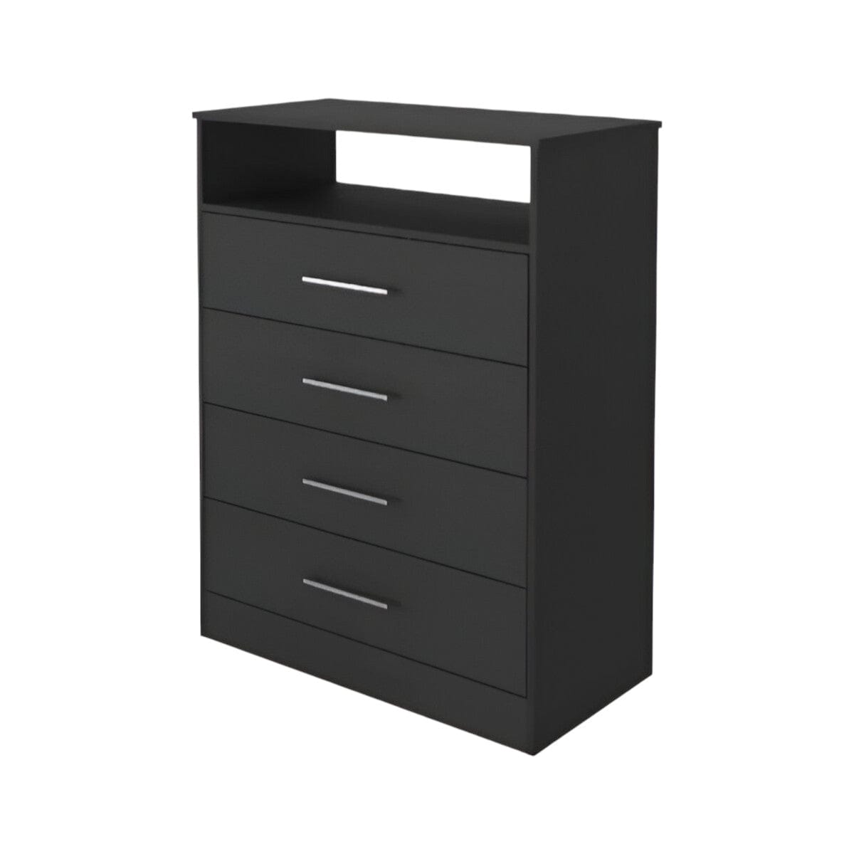 Modern Black Four Drawer Dresser with Hutch - Homeroots