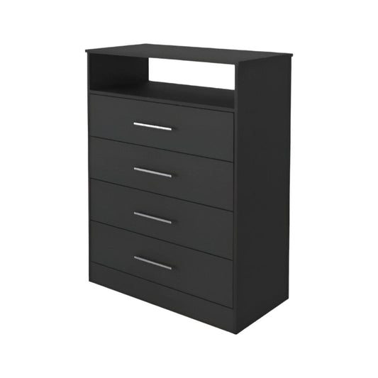 Modern Black Four Drawer Dresser with Hutch - Homeroots