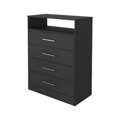 Modern Black Four Drawer Dresser with Hutch - Homeroots