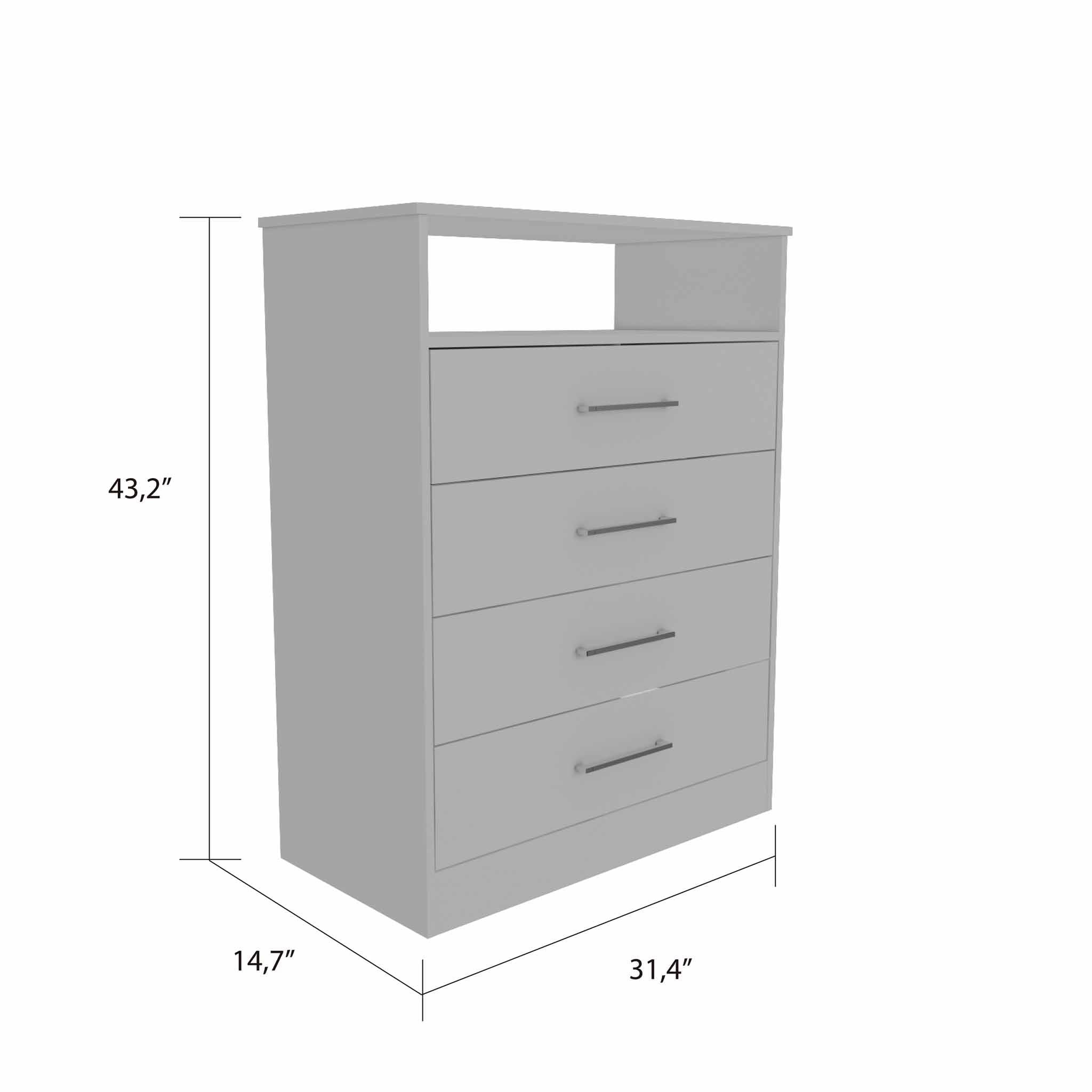 Modern White Four Drawer Dresser with Hutch - Homeroots