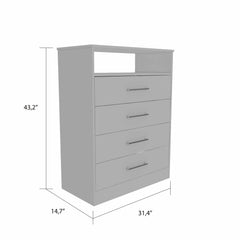 Modern White Four Drawer Dresser with Hutch - Homeroots