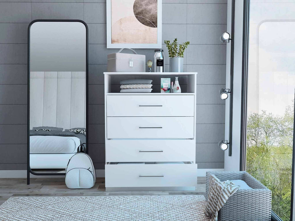 Modern White Four Drawer Dresser with Hutch - Homeroots - Flyclothing LLC