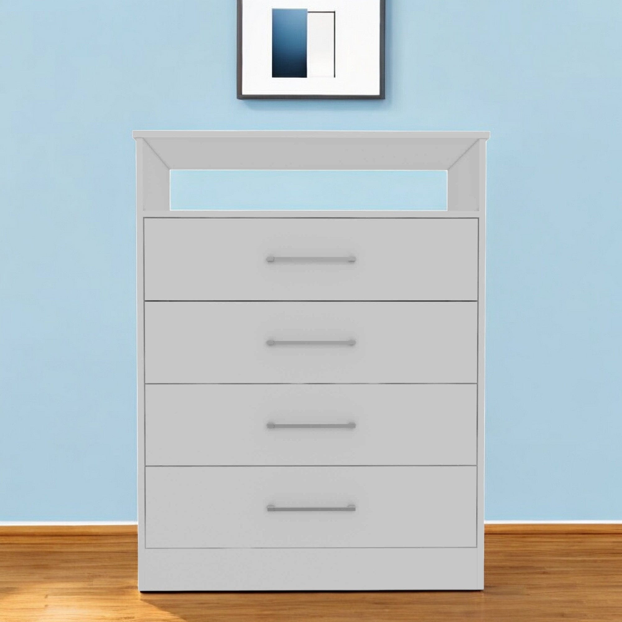 Modern White Four Drawer Dresser with Hutch - Homeroots