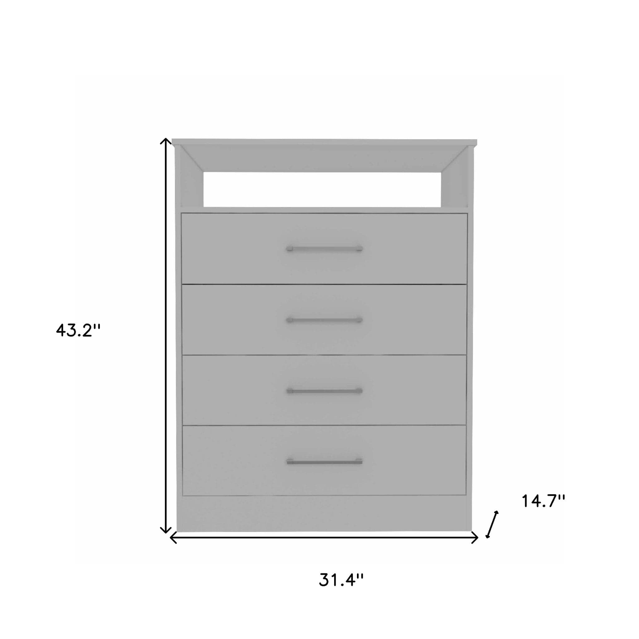 Modern White Four Drawer Dresser with Hutch - Homeroots