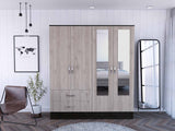 71" Light Oak and Black Four Door Wardrobe Closet with Mirrors - Homeroots - Flyclothing LLC